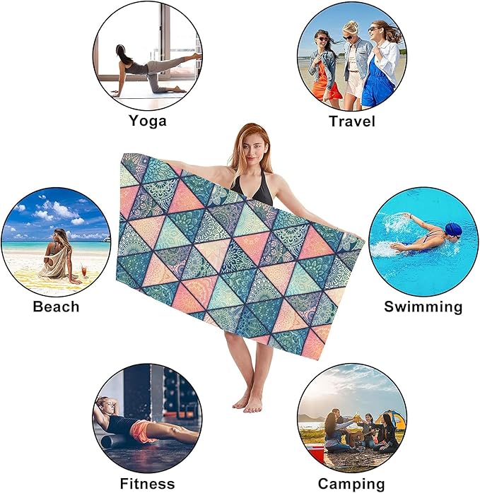 Microfiber Beach Towels,Vintage Ottoman Motifs Mandala Oversized Absorbent Bath Towels,Soft Quick Dry Thin Camping Towel for Adults Women Men,29.5"×59"
