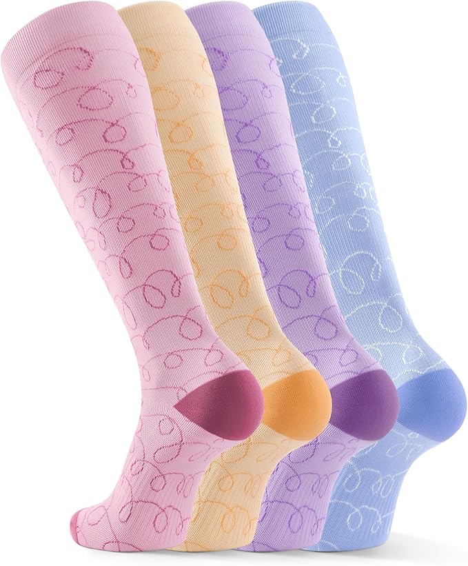 FITRELL 4 Pairs Compression Socks for Women & Men, 15-20mmHg Circulation Support for Athletic Travel Daily Wear