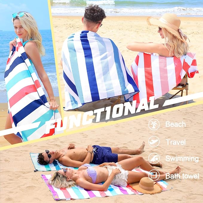Exclusivo Mezcla 2 Pack Microfiber Quick Dry Beach Towels, Large Lightweight Sandfree Pool Towels for Swimming Camping Travel with Bag (Blue and Red, 30x60 Inches)