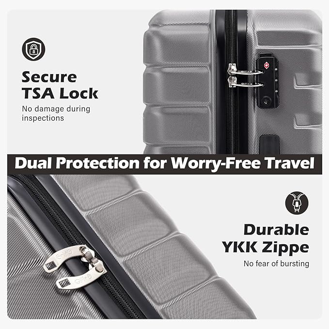 Coolife Medium Checked Luggage with Spinner Wheels, Hardside Suitcase TSA Lock Lightweight Travel Luggage 24-inch,Gray