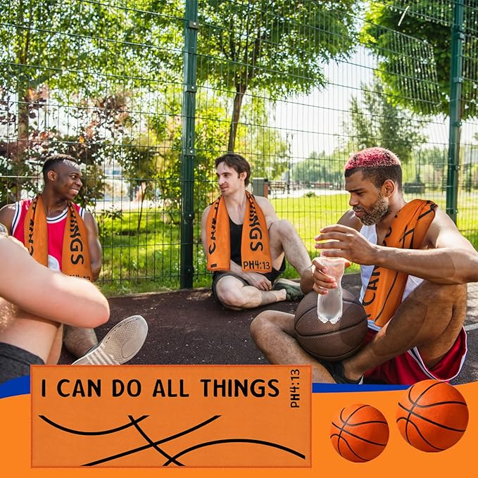 12 Pcs Basketball Cooling Towel Basketball Team Gifts Favors for Men Bible Verse I Can Do All Things Workout Sweat Rags for Neck and Face Microfiber Towel for Gym, Camping, Outdoor Sport