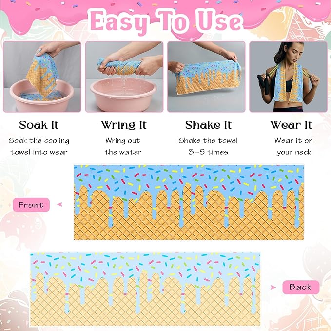 12 Pcs Mini Ice Cream Drip Baseball Party Favor Cooling Towel Gift 30 x 9 Inch Microfiber Ice Cream Drip Cooling Towels Sweat Absorbent Baseball Team Gift for Hot Weather Workout Yoga Gym Coach