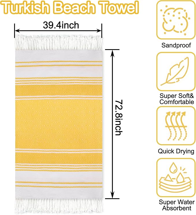 Beach Towel 2 Pack, Sand Free Beach Towels Oversized 39 x 72,Turkish Beach Towel Quick Dry, Lightweight Pool Towels for Adults, Cool Beach Essentials