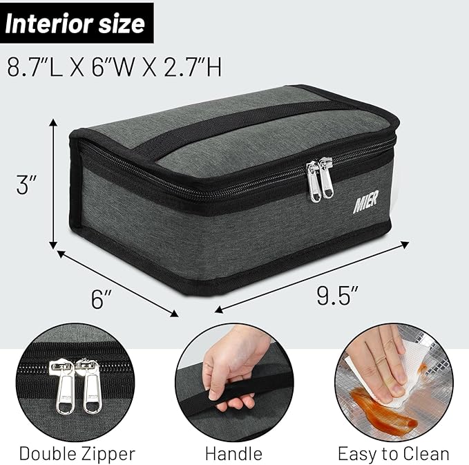 MIER Small Lunch Bag for Kids & Adults Compact Insulated Lunch Box Portable Thermal Mini Cooler for Work School Travel, Grey