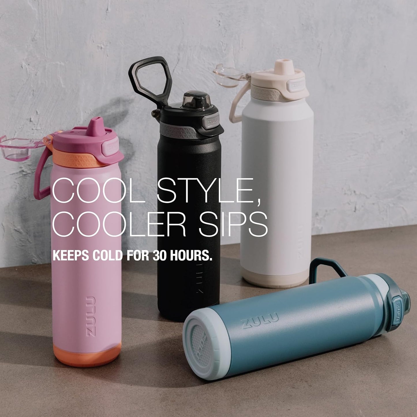 ZULU Powerfill Pro 40oz Stainless Steel Water Bottle with Quick Fill Lid, Triple Walled Vacuum Insulated Metal, Leak Proof Locking Lid, Sip and Chug, Reusable BPA Free, High Tide