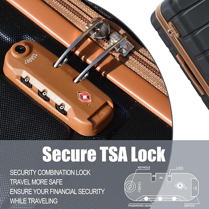 3-Piece Hardshell Luggage Set, Lightweight Expandable Suitcase with TSA Lock and Double Spinner Wheels, 20% Expansion for Extra Packing, Carry-On and Checked Bags, Apricot Black
