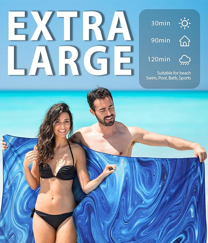 Margelife Sand Proof Microfiber Beach Towels Adult –Quick Fast Dry Beach Oversized for Swim Pool Yoga Travel Blanket Essentials Lightweight Accessories Must Haves Women Gifts Blue Purper