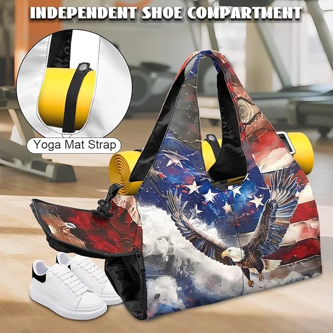 American Eagle Sports Duffle Bag Portable Lightweight Gym Bag with Shoe Compartment for Men Fitness Workout Stylish Sport Tote Bag with Zipper Pocket and Yoga Mat Holder Idea Gifts for Him