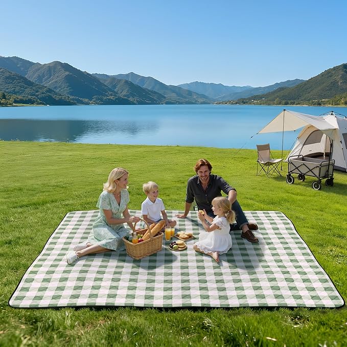 TigeJoy Extra Large Picnic Blanket Waterproof Foldable 80''x118'', Outdoor Picnic Mat Beach Blanket Sandproof for Park, Grass, Travel, Hiking, Camping Essentials, Gingham Picnic Blanket