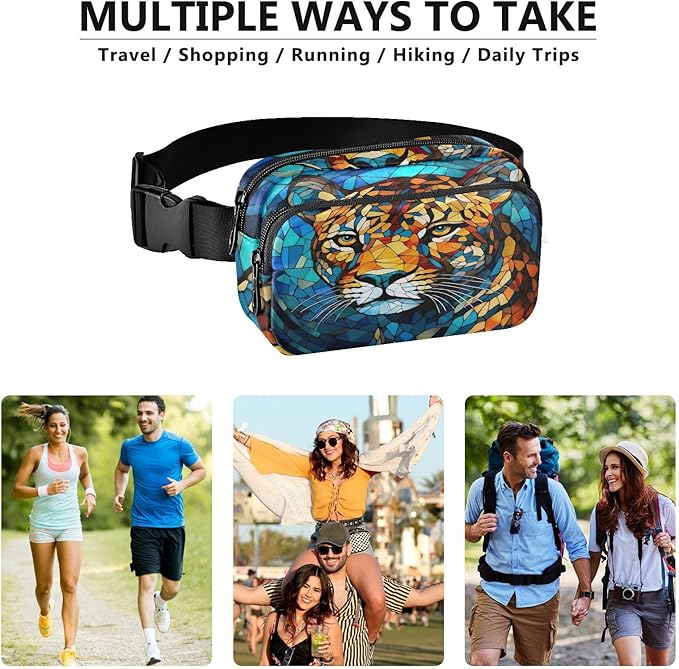 Stained Glass Printed Leopard Fanny Pack for Women Men Water Resistant Fashion Waist Packs with Adjustable Strap Belt Bag for Travel Workout Jogging Hiking 21219677