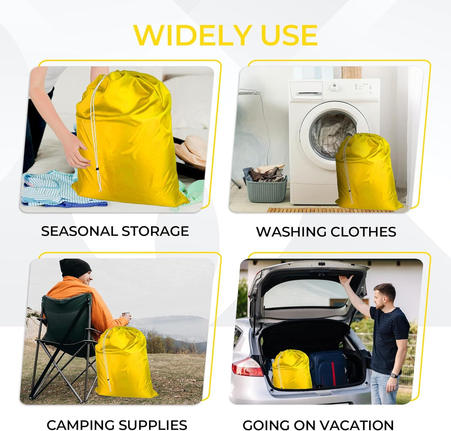 Laundry Bag with Locking Closure Drawstring – Extra Large Heavy Duty 100% Nylon, Large & Foldable Clothes Sack – Lightweight Dirty Laundry Organizer for Travel, Dorm, Gym – L 40" x H 50" (YELLOW)