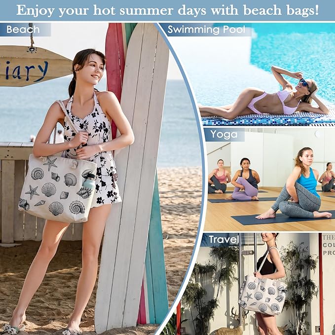 Pleneal Beach Bags For Women - Large Beach Bags with Zipper Waterproof Sandproof Swim Pool Beach Bag