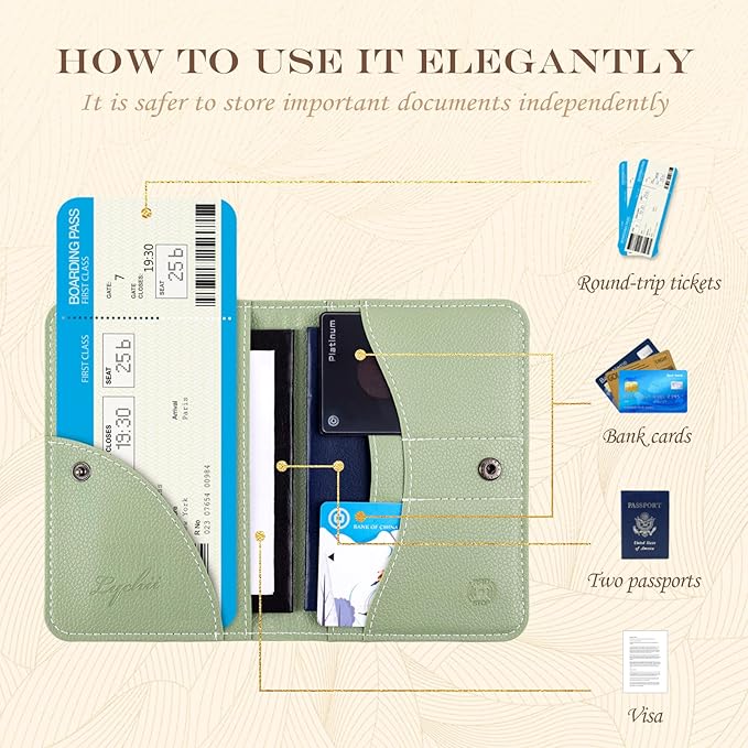 Lychii Passport Holder, Slim Passport Cover Travel Wallet with RFID Blocking, PU Leather Protector Pouch Protective Case for Passports, Boarding Pass, ID Cards