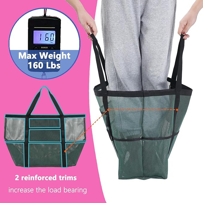 Mesh Beach Bag, Large Beach Tote with Zipper Pocket, Toys Pool Bag for Family Travel Vacation Cruise Essentials