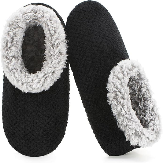 Soft Fuzzy Slippers for Women Indoor, Warm Furry House Sock Shoes Fluffy Lined, Bedroom Booties Non-Slip Gripper Soles, Winter Cozy Christmas Gifts
