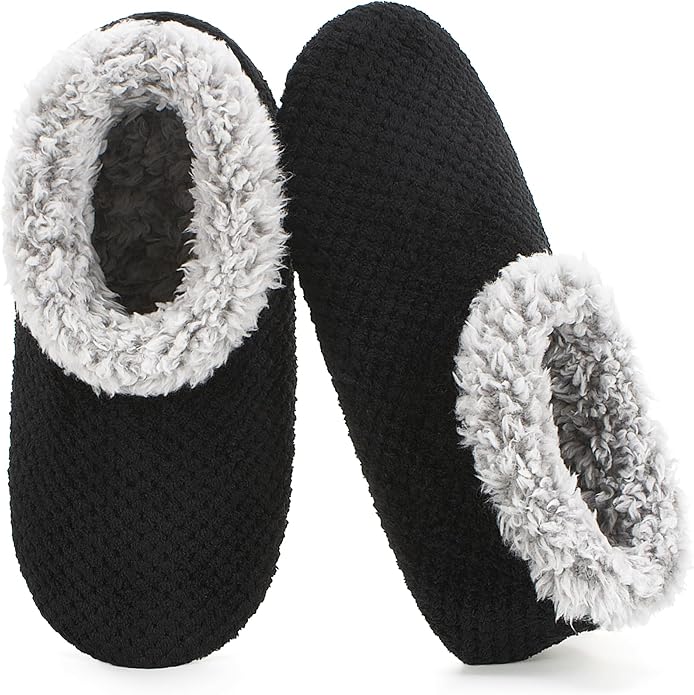 Soft Fuzzy Slippers for Women Indoor, Warm Furry House Sock Shoes Fluffy Lined, Bedroom Booties Non-Slip Gripper Soles, Winter Cozy Christmas Gifts