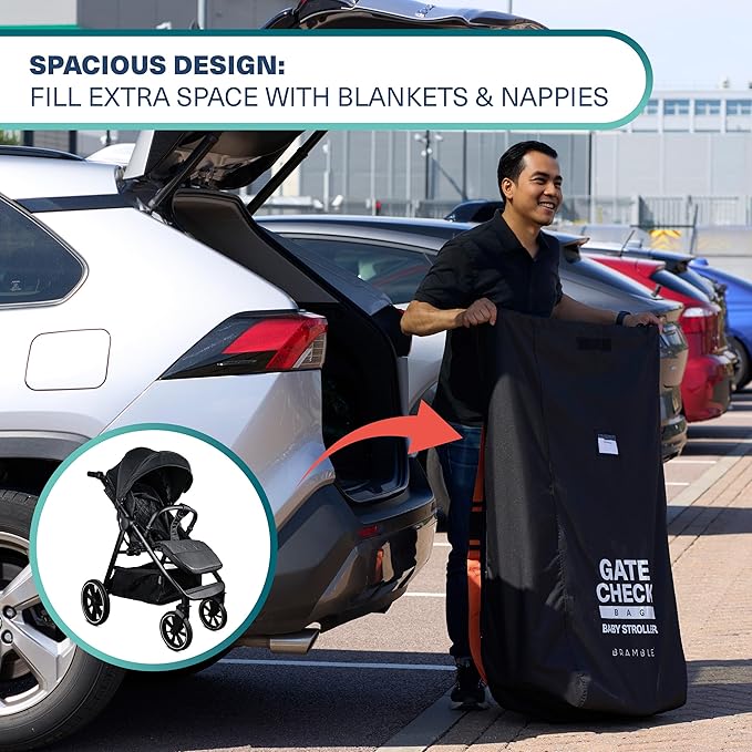 Bramble 45" Stroller Travel Bag for Airplane - Drawstring Closure, ID, Padded Adjustable Strap - Gate Check Stroller Bag for Airplane Travel essentials - Black