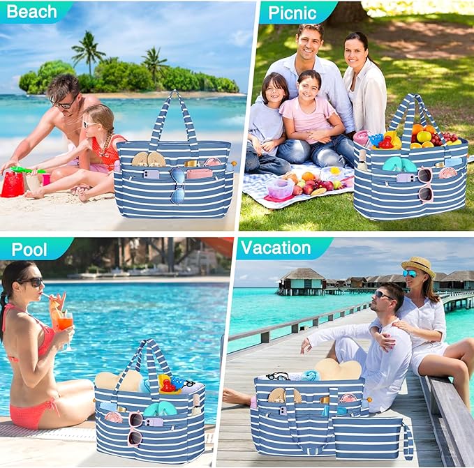 HUANLANG Extra Large Beach Bag Waterproof Beach Totes Bags for Women Men,Pool Bag with Zipper Wet Pocket
