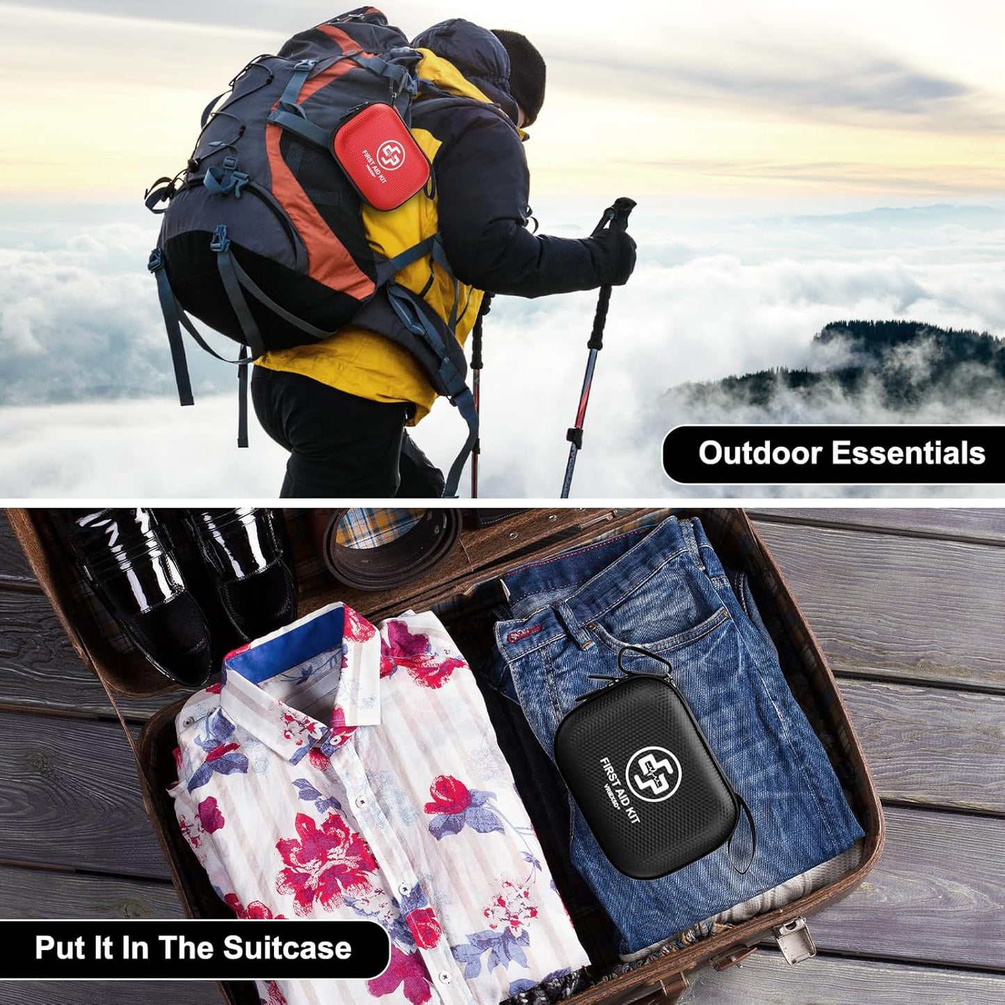 Mini First Aid Kit - 150 Piece Small Waterproof Hard Shell Medical Kit for Home, Car, Travel, Camping, Truck, Hiking, Sports, Office, Vehicle & Outdoor Emergencies (Black)