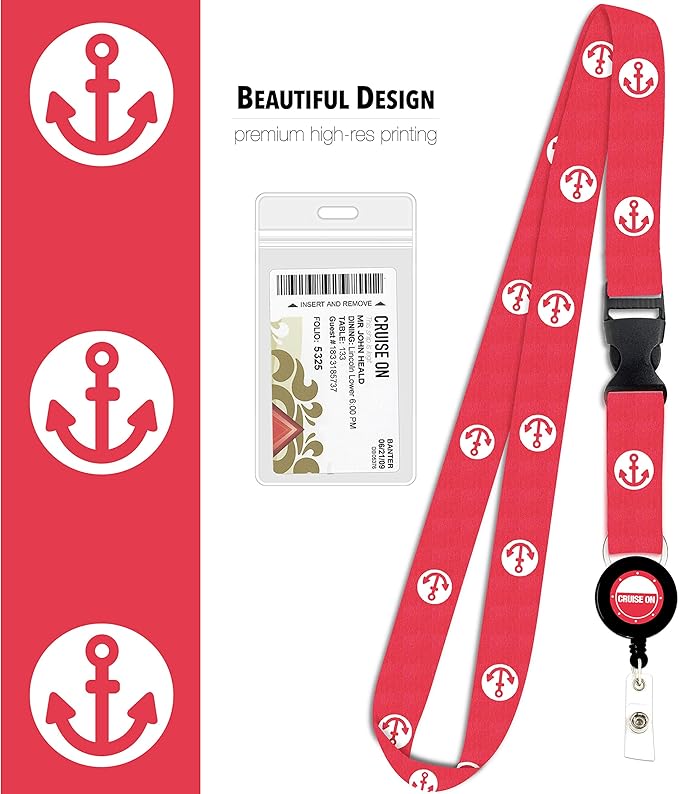 Cruise On Cruise Lanyard for Ship Cards – 2-Pack Retractable Badge & Waterproof Key Card Holder for Ship Cards – Cruise Essentials 2026-2027, Perfect for Travel & Vacation (Pink Anchor)