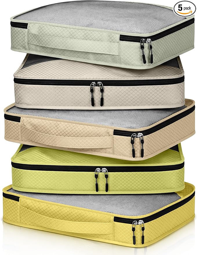 5 Pcs Packing Cubes for Suitcase Large Travel Cubes Carry on Luggage Organizer Bags for Clothes Accessories(L,Yellow)