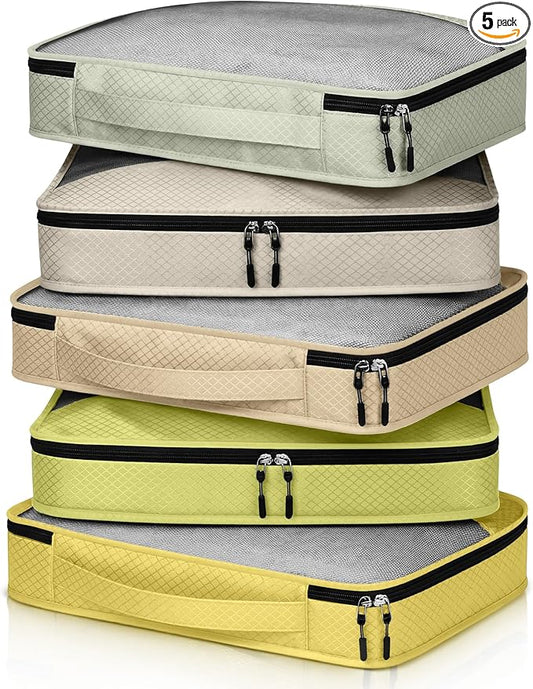 5 Pcs Packing Cubes for Suitcase Large Travel Cubes Carry on Luggage Organizer Bags for Clothes Accessories(L,Yellow)