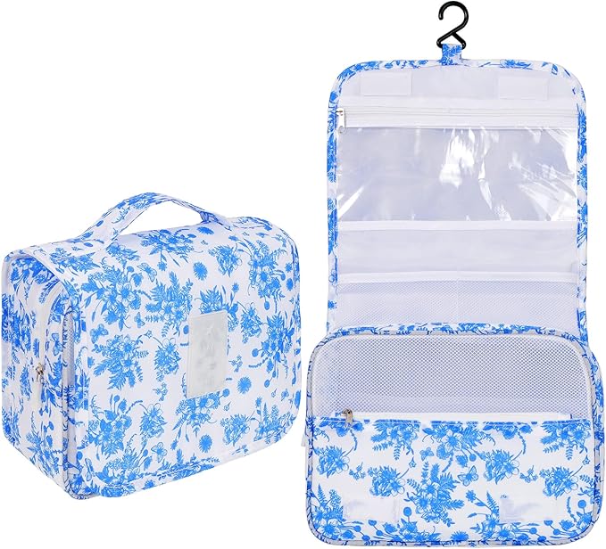 Pengxiaomei Toiletry Bag for Women, Waterproof Hanging Cosmetic Bag Portable Makeup Pouch Multifunction Handle Travel Toiletry Bag for Easter Gifts(Blue)