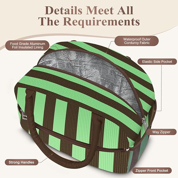 Lunch Bag Lunch Box for Women, Cute Corduroy Insulated Reusable Work Leakproof Simple Adults Large Lunch Boxes Tote Bag Men Cooler Bag