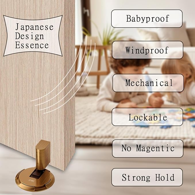 UBVIF No Magnetic Door Stopper, Adjustable, Mechanical Doorstop, Windproof Door Stop for Indoor, No Nails/Screws Needed,Heavy Duty Door Holder,Keep Door Open (1, Matte Brown Bronze)