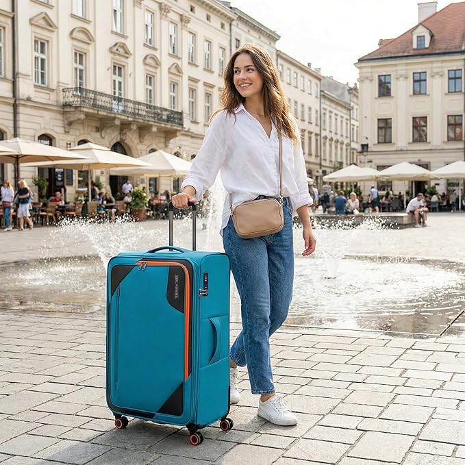 Suitcases with Wheels 32 inch Luggage,Large Softside Suitcase Expandable 20% w/TSA LOCK,Lightweight Travel Suitcase for Men/Women（SkyBlue,32in）