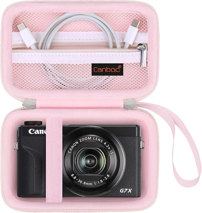 Canboc Carrying Case for PowerShot G7 X Mark III/ G7X Mark II Digital 4K Vlogging Camera, SX740 SX730 Camera Bag, Zipper Mesh Pocket fits USB Cable, Batteries, Jelly Pink