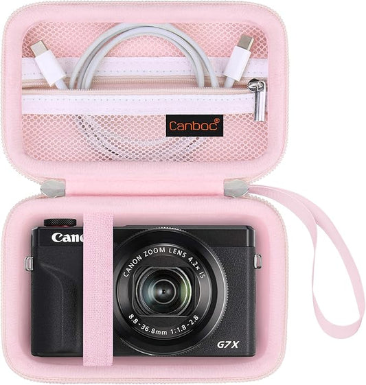 Canboc Carrying Case for PowerShot G7 X Mark III/ G7X Mark II Digital 4K Vlogging Camera, SX740 SX730 Camera Bag, Zipper Mesh Pocket fits USB Cable, Batteries, Jelly Pink