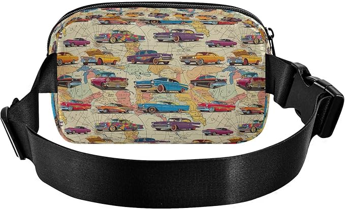 Vintage Car Fanny Pack for Women Men Water Resistant Fashion Waist Packs with Adjustable Strap Belt Bag for Travel Workout Jogging Hiking 21220294