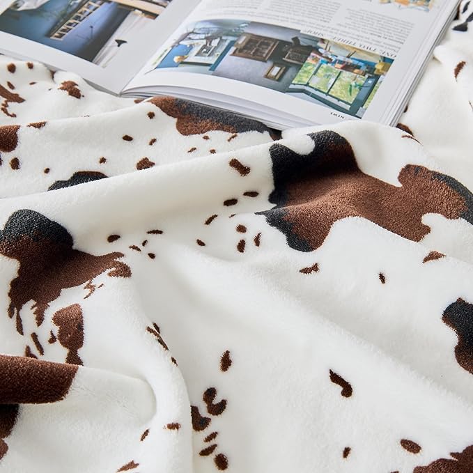 Bnuitland Cow Printed Fleece Flannel Throw Blanket, 300 GSM Double Sided Fuzzy Fluffy Blanket for Bed Sofa Couch Travel, Super Soft Lightweight for Adults and Kids, 90×90 inch