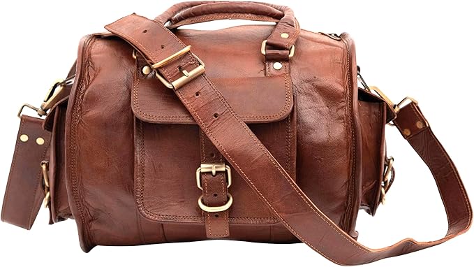 Genuine Leather Gym Duffle Bag – Stylish Weekender Travel Bag for Men & Women, Durable Duffel with Adjustable Shoulder Strap for Gym, Weekend & Travel Use