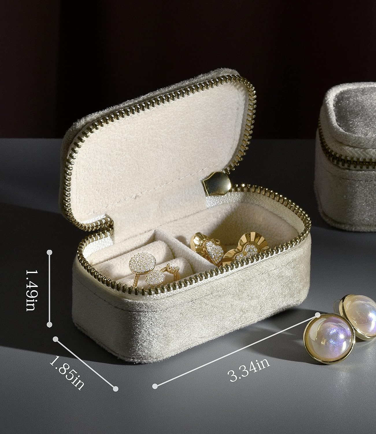 TAIMY Mini Jewelry Travel Case, Velvet Small Travel Jewelry Box, Portable Jewelry Travel Organizer Box for Rings Earrings Necklaces, Gifts for Women Girls(Beige)