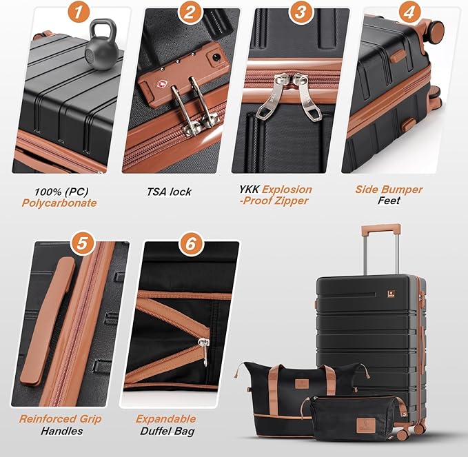 Carry on Luggage Set, 20 Inch Suitcase with 100% PC hardshell, Lightweight TSA Locks Quiet Spinner Wheels Durable Zipper, Suitable for Men and Women, Y01 Beige(20"/DB/TB) Slightly Small