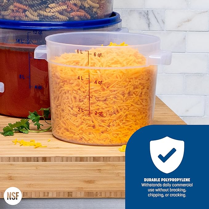 Carlisle FoodService Products Storplus Round Food Storage Container with Stackable Design for Catering, Buffets, Restaurants, Polypropylene (Pp), 6 Quart, Clear