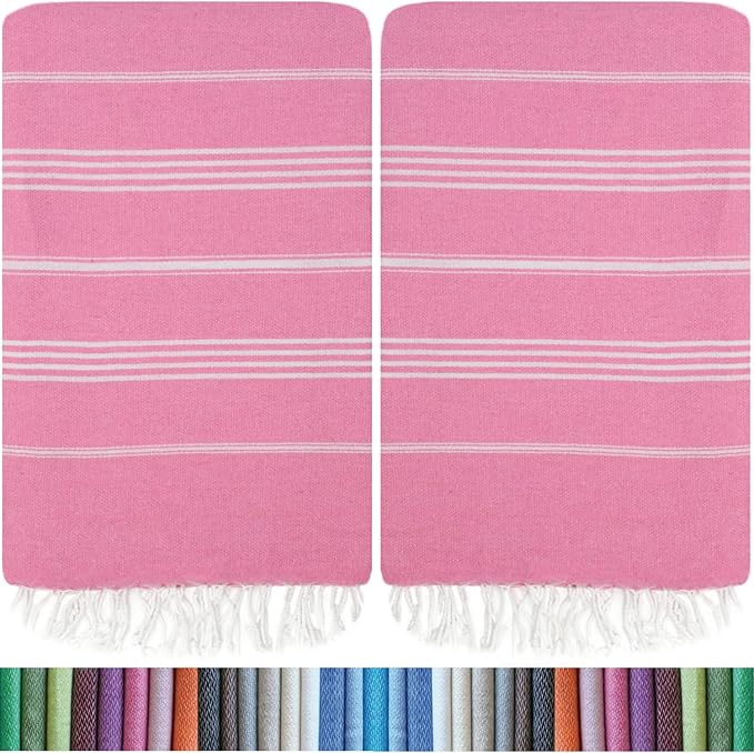HAVLULAND |Pack of 2| Turkish Beach Towels Oversized 39x71, 100% Turkish Cotton Sand Free Quick Dry Absorbent Towel Travel Blanket for Adults Beach Gift Beach Essentials - Pink