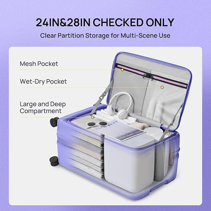 NINETYGO Medium Checked Luggage 24 Inch, Top Opening Luggage Checking In Luggage, Expandable, PC Hard Shell, Larger Capacity Checked, TSA Lock, 360° Spinner Wheels (White)