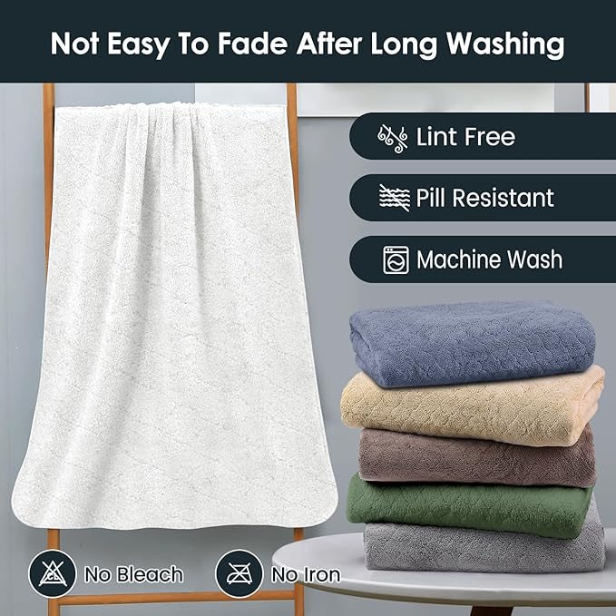 JML Microfiber Bath Towels Set of 2, 30 in x 60 in, Oversized, Ultra Soft, Super Absorbent, Fast Drying, No Fading Large Bathroom Towel Set for Sport, Travel, Fitness, SPA,Yoga (Coral Fleece - White)