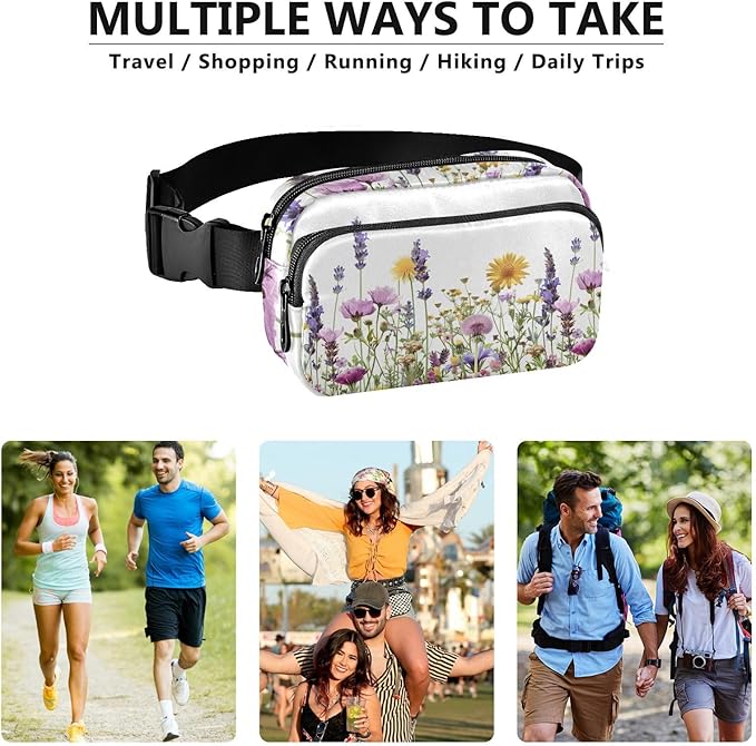 Spring Wild Flowers Fanny Pack for Women Men Water Resistant Fashion Waist Packs with Adjustable Strap Belt Bag for Travel Workout Jogging Hiking 21220007