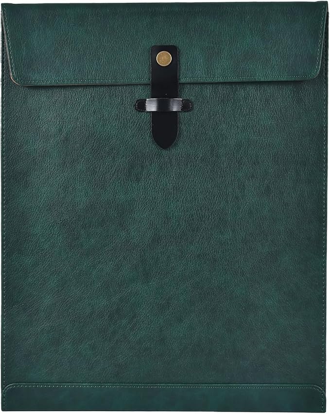 Green PU Leather File Folder, Snap Closure File Organizer, Important Document Folder, Document Organizer, Laptop Sleeve Notebook Case, Leather Folder A4 Envelopes Filing Folder