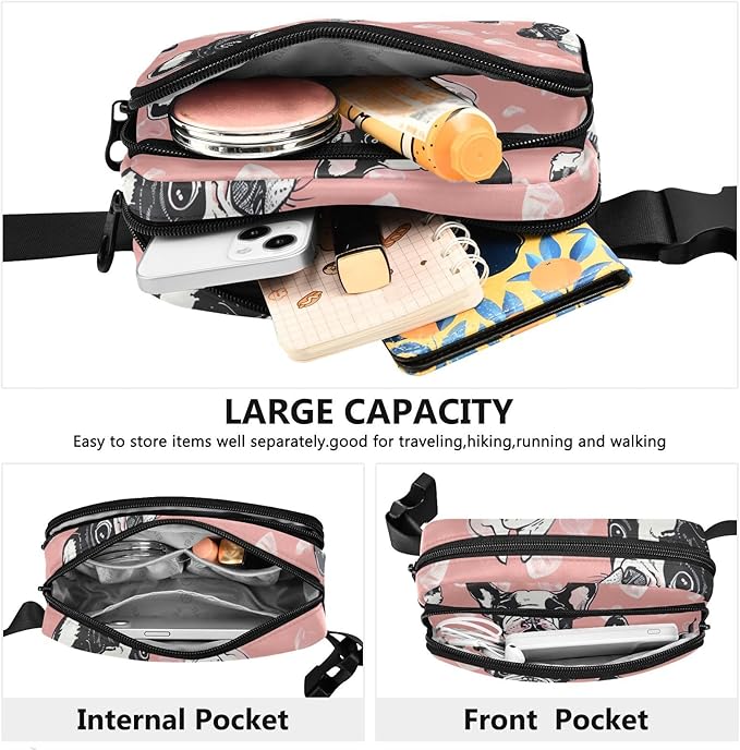 Kawaii French Bulldog Fanny Pack for Women Men Water Resistant Fashion Waist Packs with Adjustable Strap Belt Bag for Travel Workout Jogging Hiking 21219030