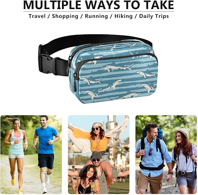 Sea Sharks Fanny Pack for Women Men Water Resistant Fashion Waist Packs with Adjustable Strap Belt Bag for Travel Workout Jogging Hiking 21219261