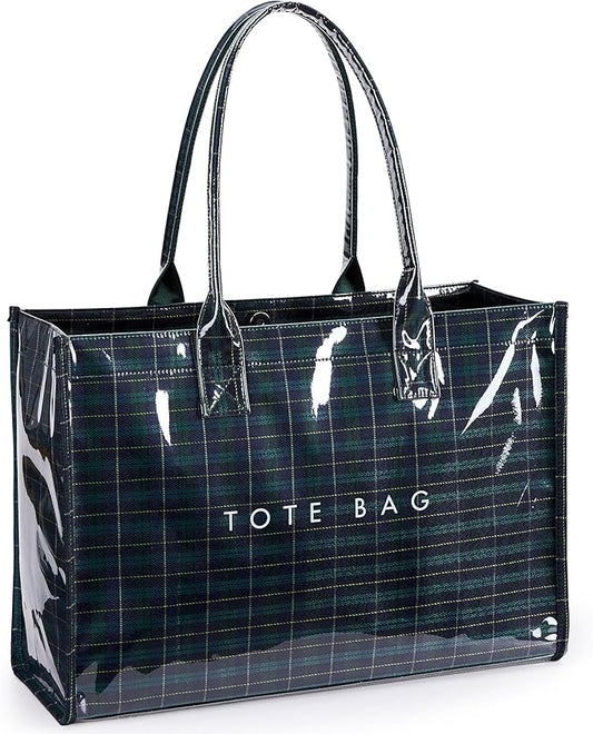 KALIDI PVC Tote Bag Women’s Kraft Paper Work Handbags Purses with Top Handle