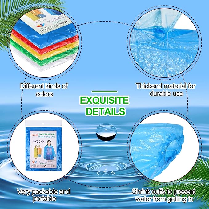 Handepo 200 Pcs Adults Rain Ponchos Bulk Disposable Rain Ponchos with Hood Emergency Disposable Raincoat for Adults Homeless