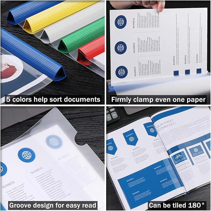 JOERSH 40 Pcs Clear Report Covers with Sliding Bar, Plastic Binder Paper Protector, Report Folders with Clear Cover for Resume Portfolio Presentation File Documents, 5 Colors