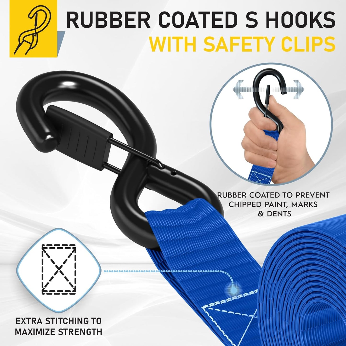 AUGO Heavy Duty Ratchet Straps & Soft Loops – Pack of 4 Extra Strong 1.5” by 15’ Ratchet Straps w/S-Hook Safety Latches & 4 Soft Loop Tie Downs – 4400Lb Break Strength for Motorcycles, ATVs, Etc.