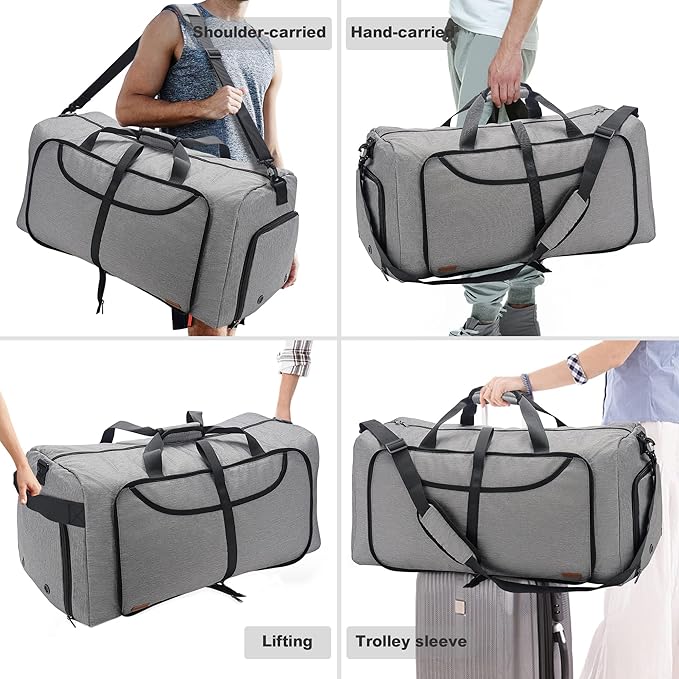 100L Duffle Bag for Travel, Large Foldable Waterproof Travel Duffel Bags Weekender Overnight Bag for Men and Women with Shoe Compartment